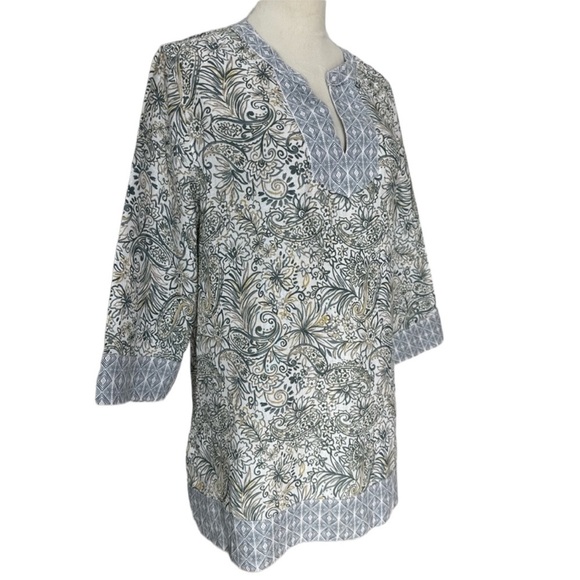 Sigrid Olsen Floral Linen 3/4 Sleeve V Neck Tunic NEW - Picture 5 of 10